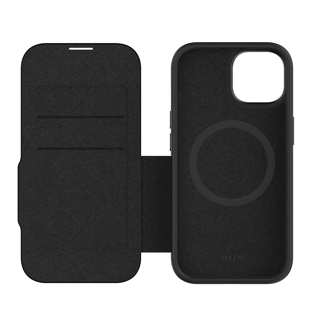 EFM Monaco E-leather Wallet Case Armour With D3O Plus Suits Iphone 15 (6.1") - Black/Space Grey V578-EFCFLAE605BLA