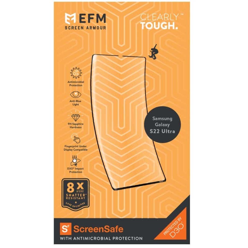 EFM ScreenSafe Film Screen Armour with D3O for Samsung Galaxy S22 Ultra (6.8) - Clear/Black V578-EFSGDSG281IFX