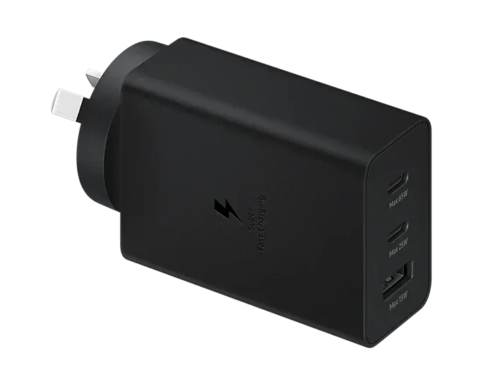Samsung 65W Trio Adapter 2x USB-C + 1x USB-A Portable Fast Charger Black