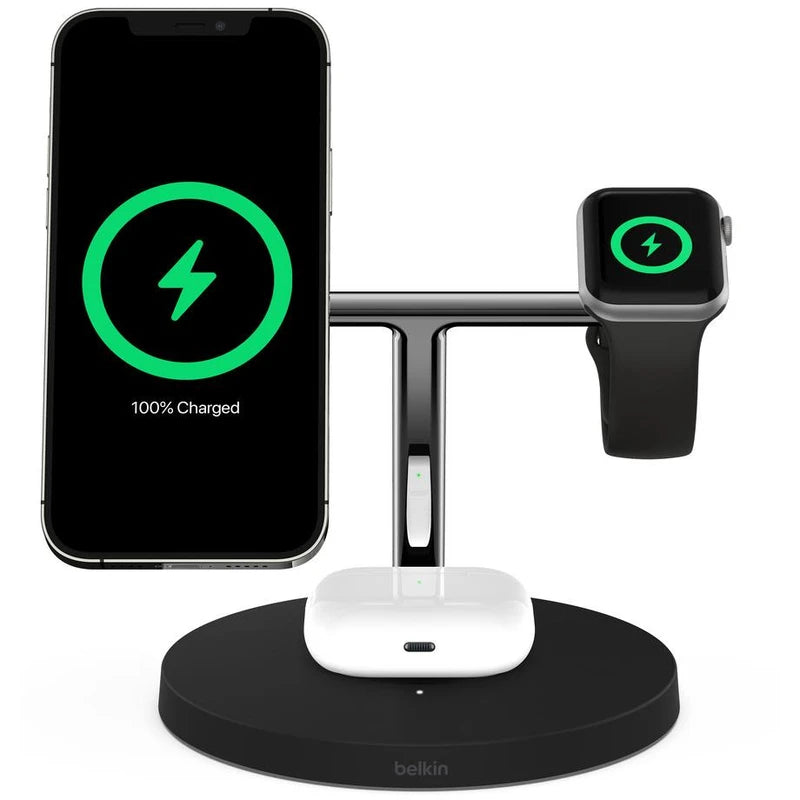 Belkin BoostCharge PRO 3-in-1 Qi2 15W Wireless Charger Stand MagSafe 2024 Model - Black V578-WIZ023AUBK