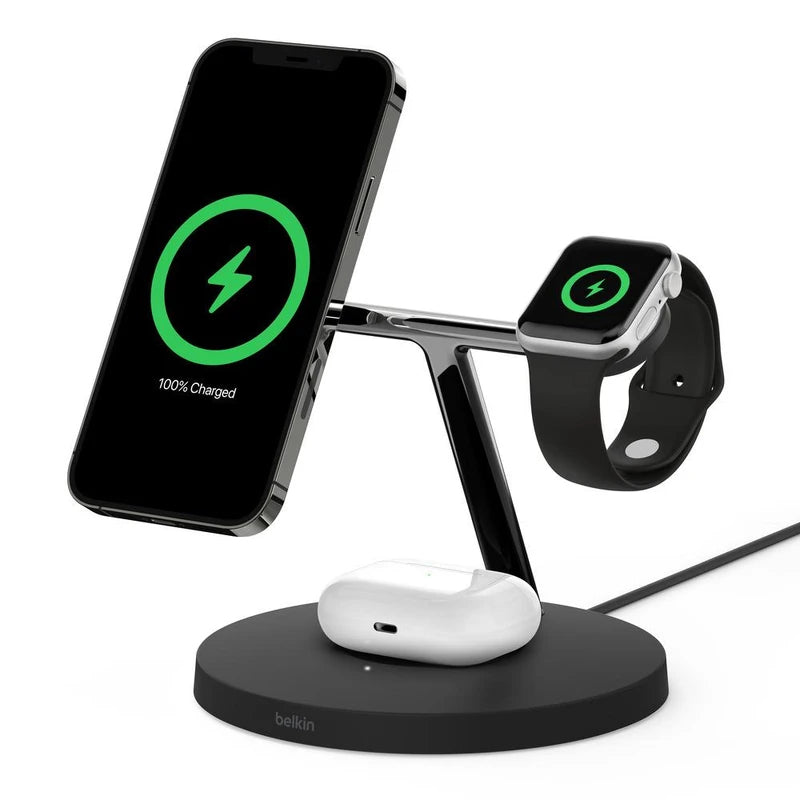 Belkin BoostCharge PRO 3-in-1 Qi2 15W Wireless Charger Stand MagSafe 2024 Model - Black V578-WIZ023AUBK