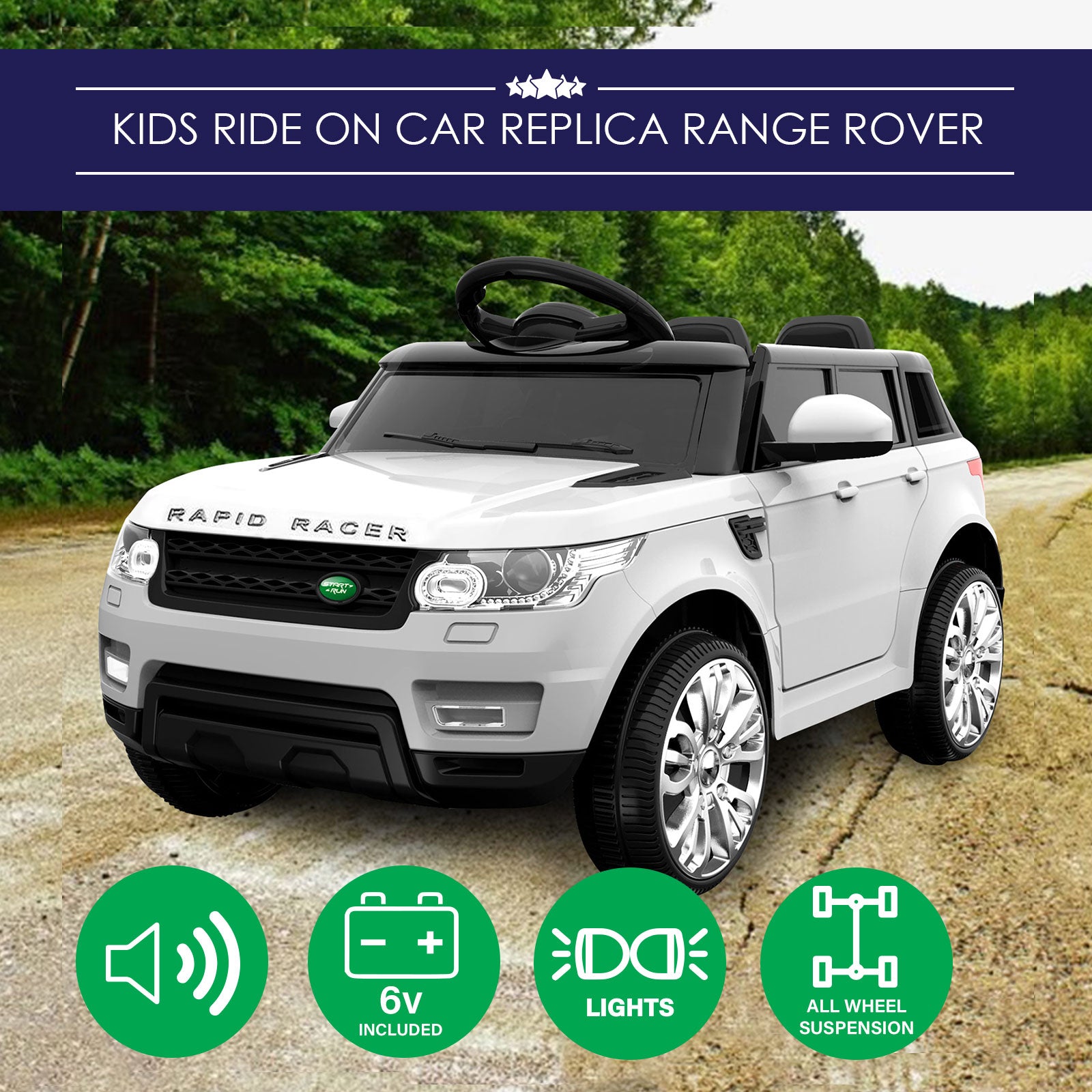 KIDS Ride-On Car Electric Battery KIDS Toy Powered w/ Remote 12V White V580-CARS-RR-INSPIRED-WH