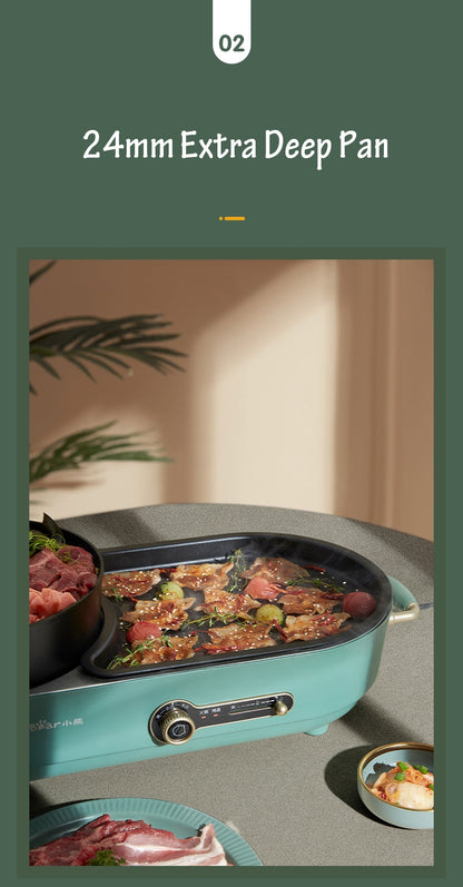 BEAR Multi-functional 2-in-1 Cooking Hot Pot And Griddle Barbecue Machine DKL-C15L1 V581-6940971231703