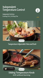 BEAR Multi-functional 2-in-1 Cooking Hot Pot And Griddle Barbecue Machine DKL-C15L1 V581-6940971231703