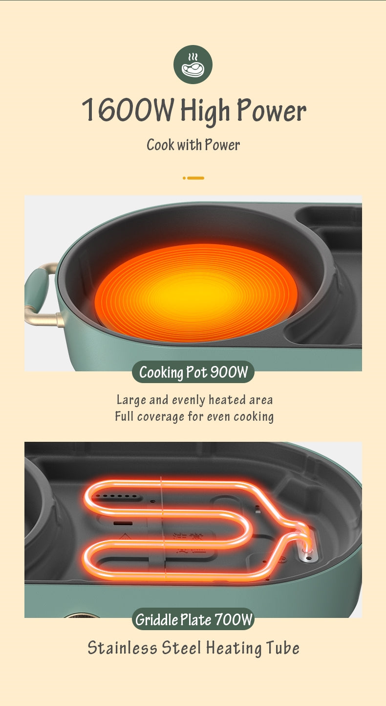 BEAR Multi-functional 2-in-1 Cooking Hot Pot And Griddle Barbecue Machine DKL-C15L1 V581-6940971231703