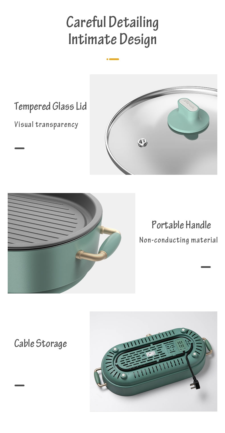BEAR Multi-functional 2-in-1 Cooking Hot Pot And Griddle Barbecue Machine DKL-C15L1 V581-6940971231703