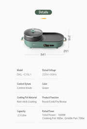 BEAR Multi-functional 2-in-1 Cooking Hot Pot And Griddle Barbecue Machine DKL-C15L1 V581-6940971231703