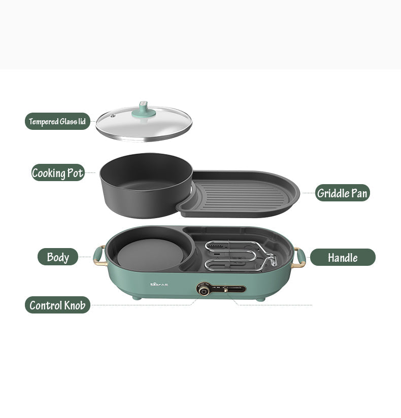 BEAR Multi-functional 2-in-1 Cooking Hot Pot And Griddle Barbecue Machine DKL-C15L1 V581-6940971231703