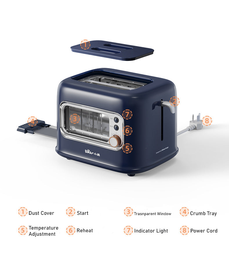 BEAR Double Slots Bread Toaster With Glass Window DSL-C02X1 V581-6940971237460