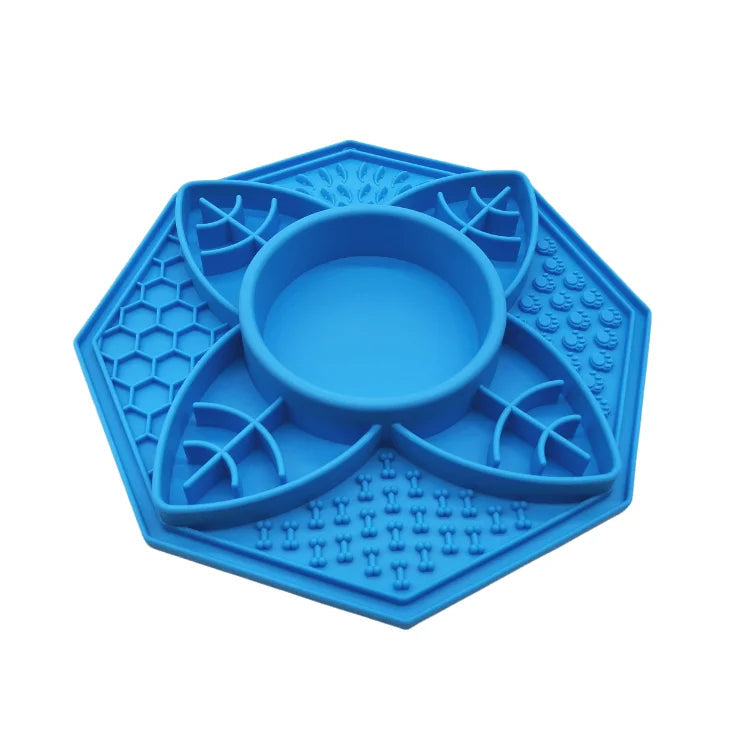 Flower Mandala Slow Feeder Lick Mat Bowl - Blue V600-PB-LM-M-B