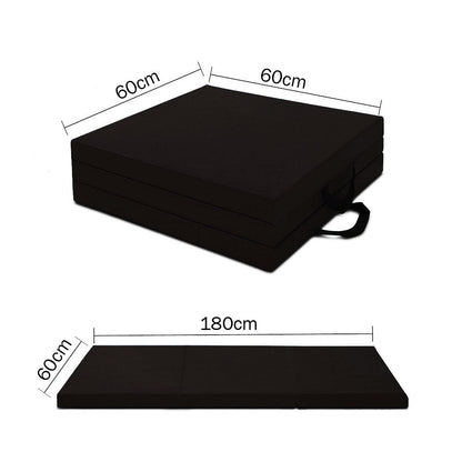Folding Exercise Floor Mat Dance Yoga Gymnastics Training Home Judo Pilates Gym - Black V610-180MAT-BLACK