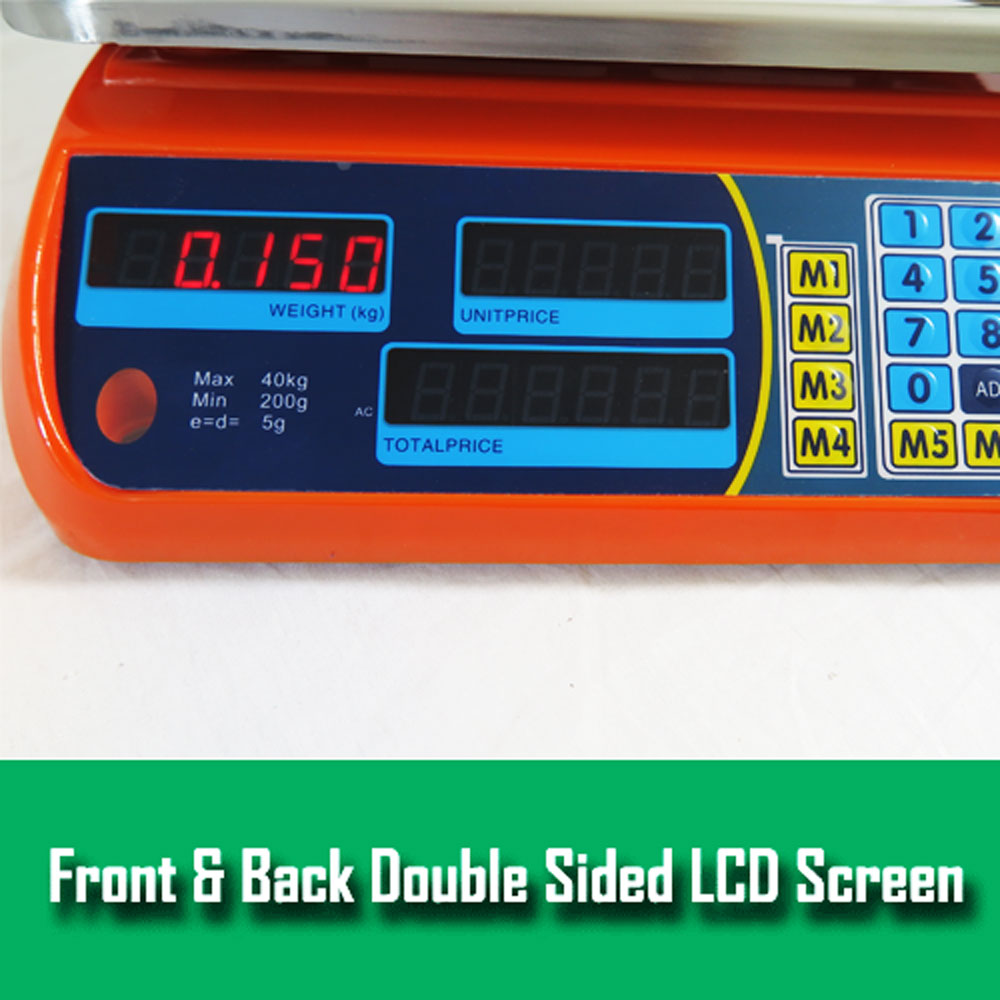 Kitchen Scale Digital Commercial Postal Shop Electronic Weight Scales Food 40KG - orange V610-40SCAL-ORA