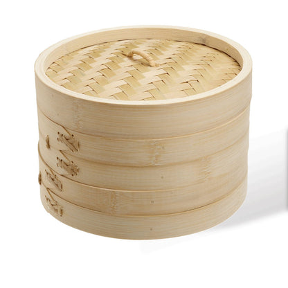 6 Inch Bamboo Steamer Set-2 Steamer Baskets With 1 Lid V610-BAMSTEA-6