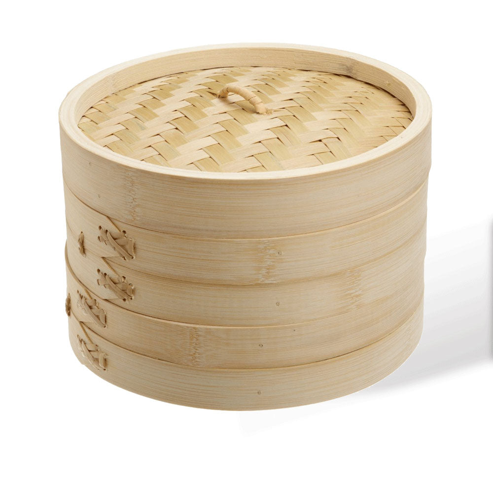 8 Inch Bamboo Steamer Set-2 Steamer Baskets With 1 Lid V610-BAMSTEA-8