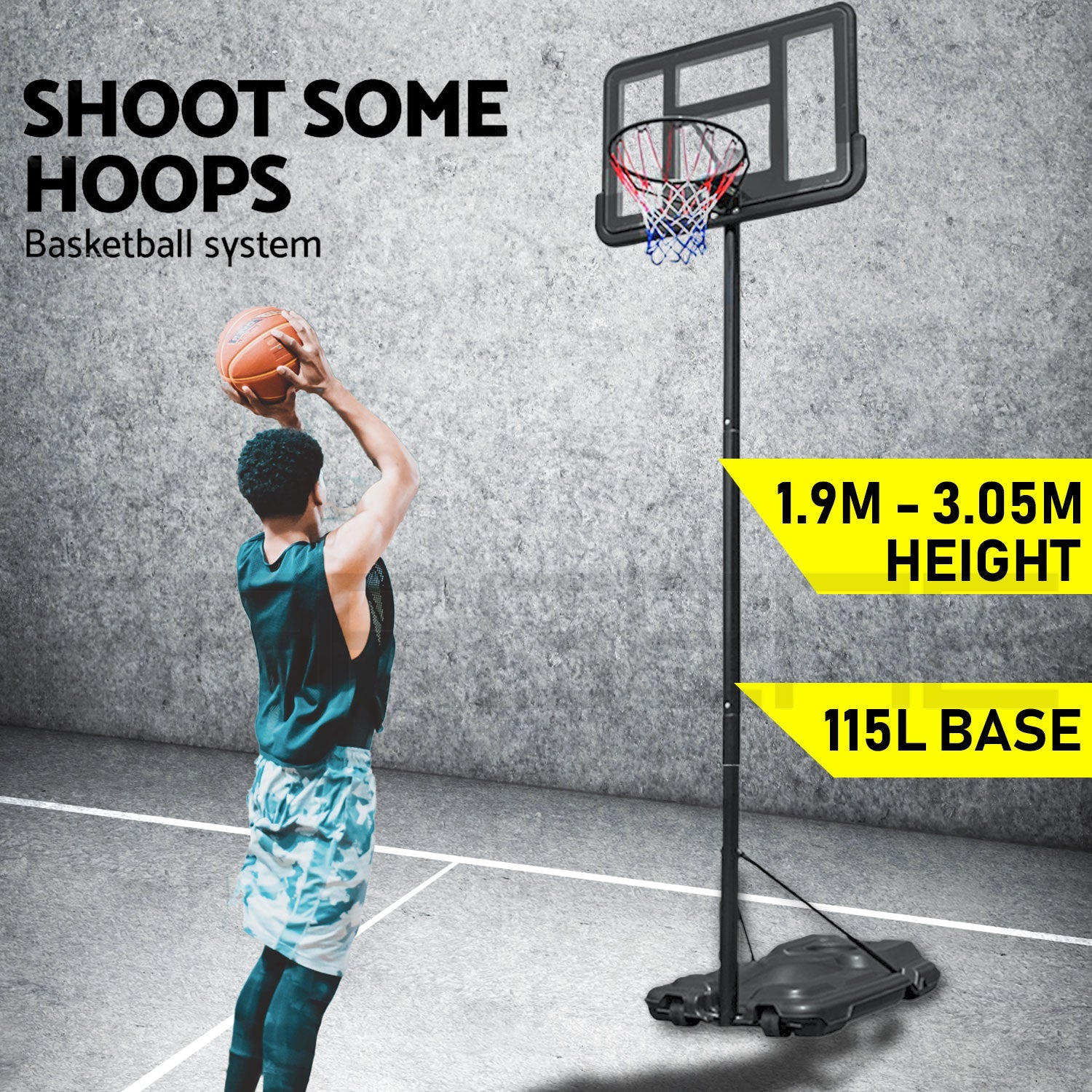 Basketball Hoop Stand System Portable Adjustable Height Ring Backboard Net Rim V610-BAS-0021A