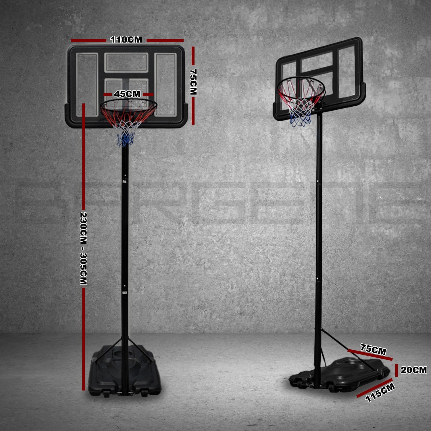 Basketball Hoop Stand System Portable Adjustable Height Ring Backboard Net Rim V610-BAS-0021A