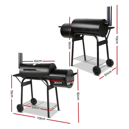 2 in1 BBQ Smoker Charcoal Grill Roaster Portable Offset Outdoor Camping Barbecue V610-BBQ-OFF-2IN1