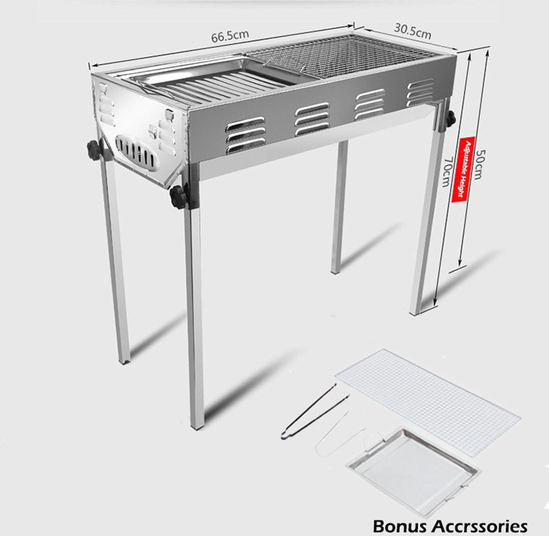 Stainless Steel Portable Outdoor BBQ Barbecue Grill Set Charcoal Kebab Picnic Camping Sets Large V610-BBQ70-SIL