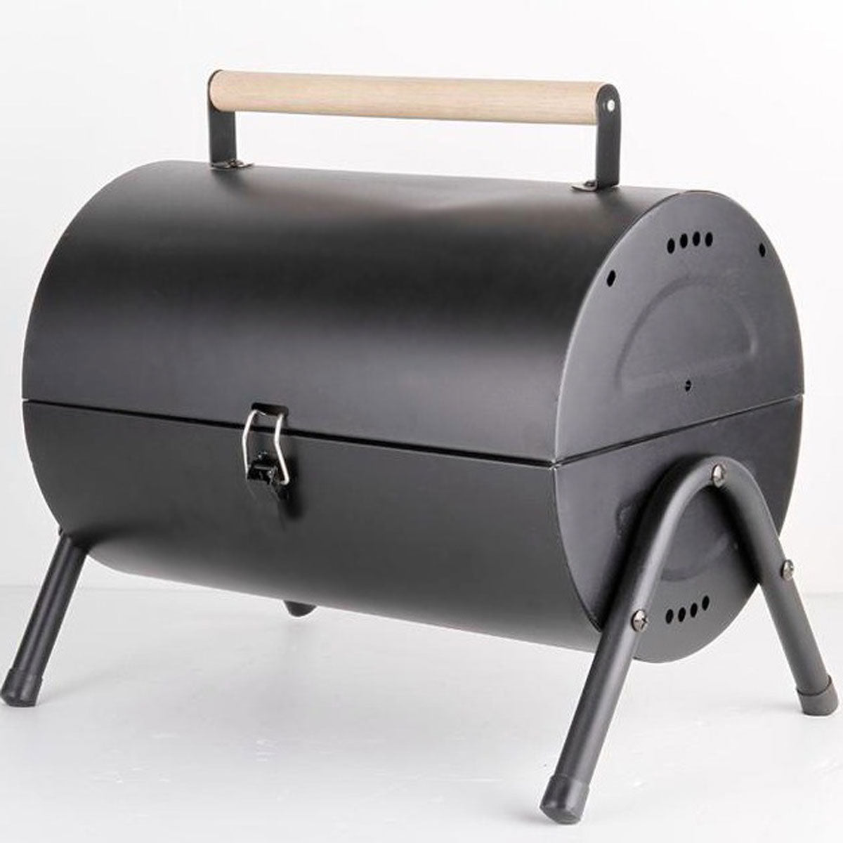 Stainless Steel BBQ Barrel Charcoal Smoker Portable Foldable Barbecue Camping Black V610-BBQBRO-BLA