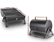 Stainless Steel BBQ Barrel Charcoal Smoker Portable Foldable Barbecue Camping Black V610-BBQBRO-BLA
