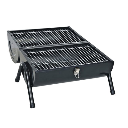 Stainless Steel BBQ Barrel Charcoal Smoker Portable Foldable Barbecue Camping Black V610-BBQBRO-BLA