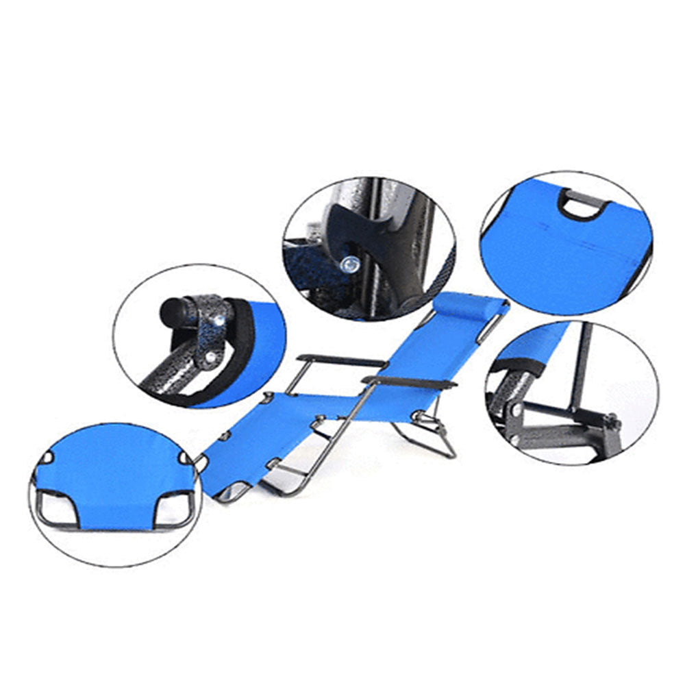 Reclining Sun Beach Deck Lounge Chair Outdoor Folding Camping Fishing Arm Rest - blue V610-BEACHA-BLU