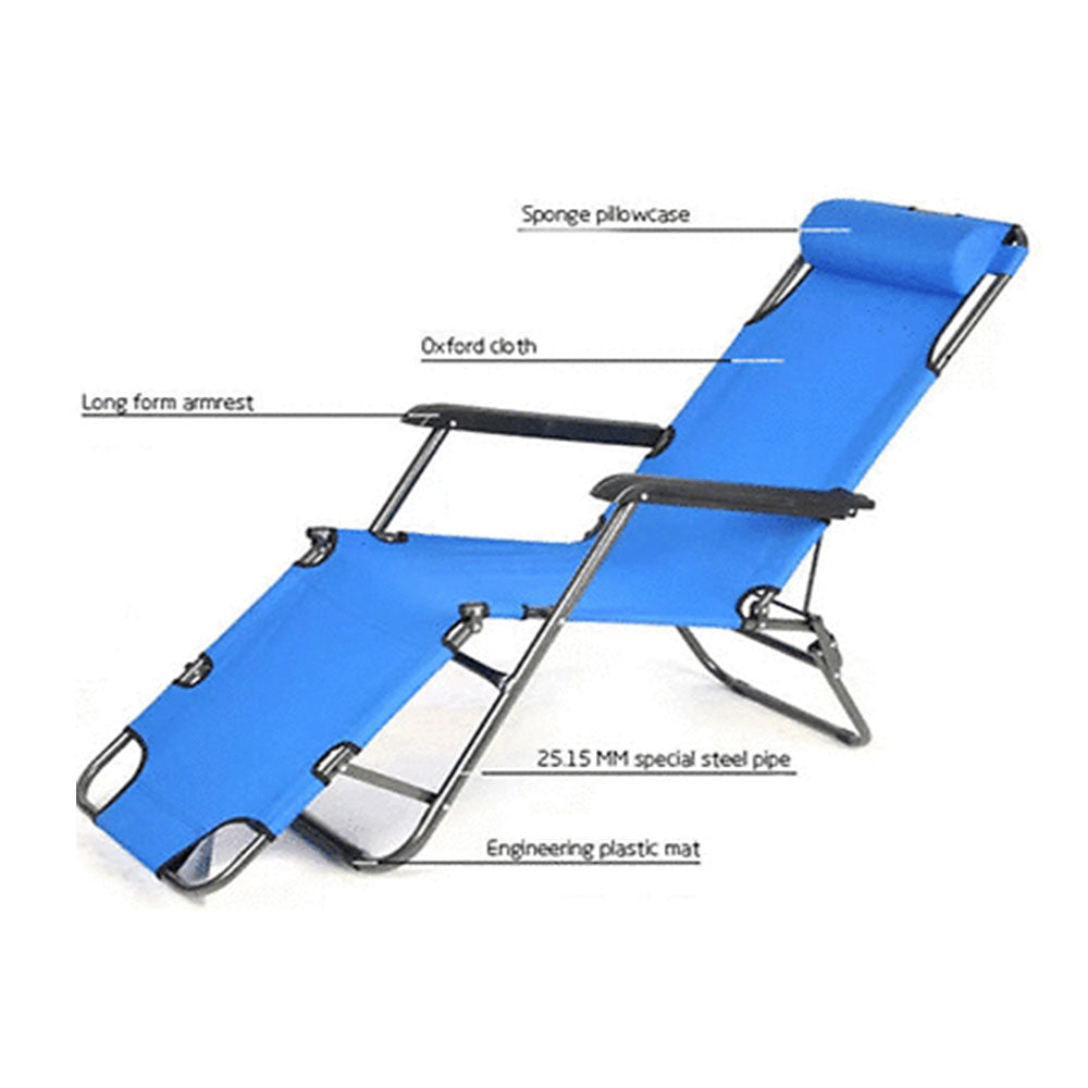 Reclining Sun Beach Deck Lounge Chair Outdoor Folding Camping Fishing Arm Rest - blue V610-BEACHA-BLU