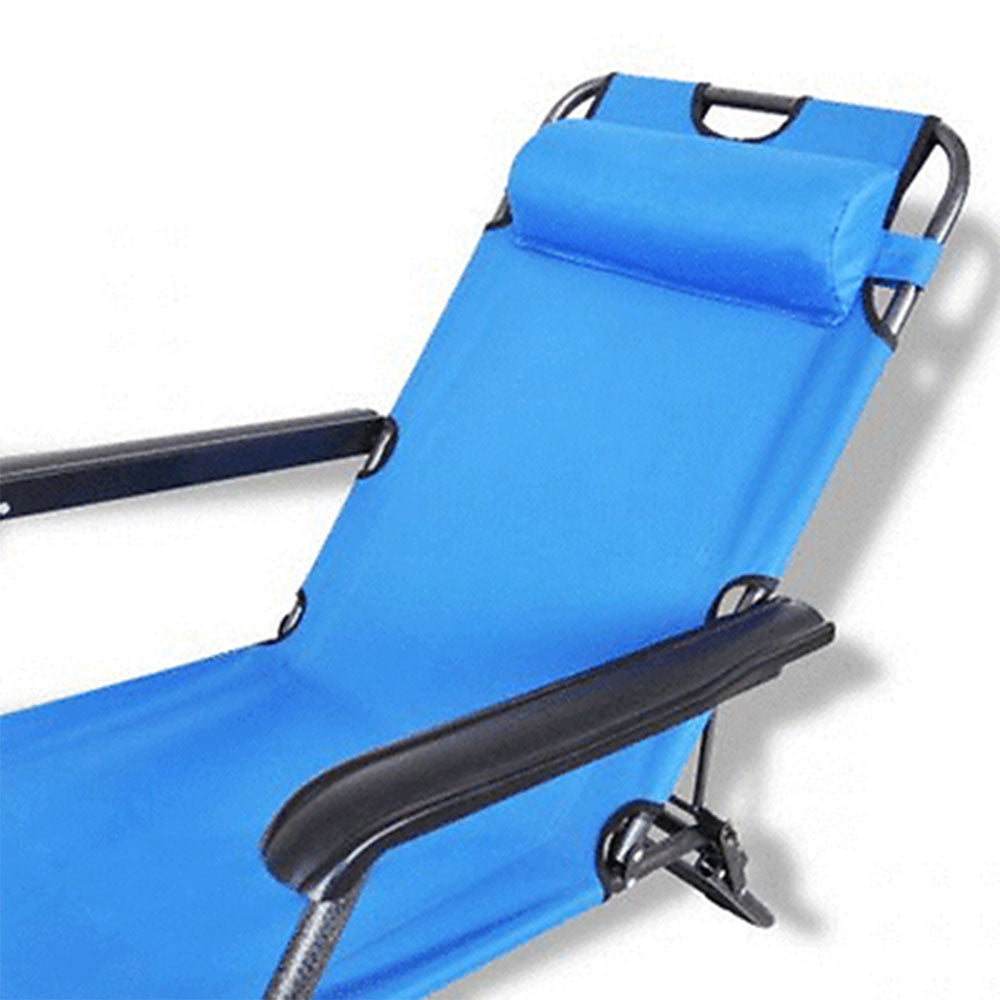 Reclining Sun Beach Deck Lounge Chair Outdoor Folding Camping Fishing Arm Rest - blue V610-BEACHA-BLU