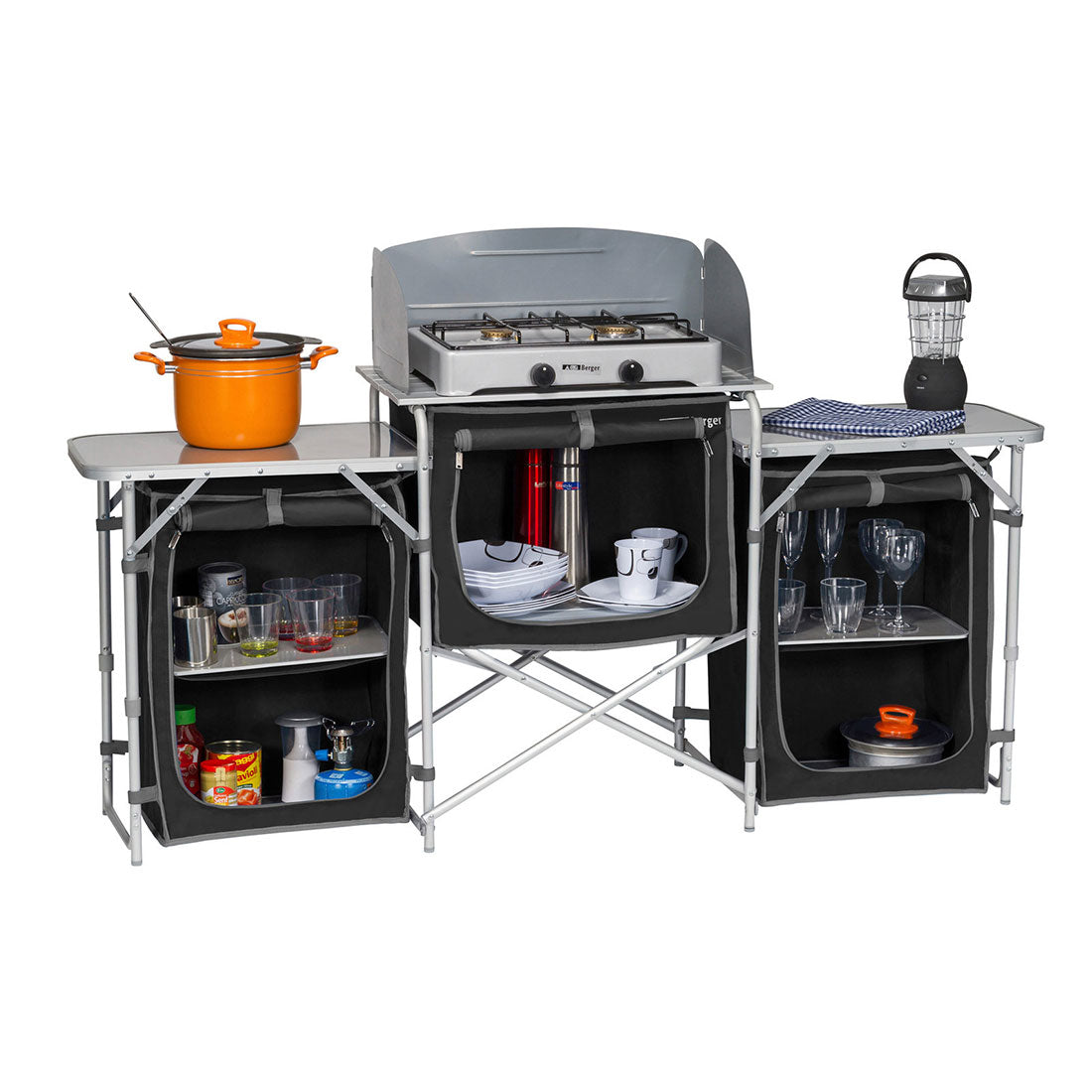 Deluxe Aluminium Foldable Camping Kitchen Picnic Cupboard Bench Table Windshield V610-CAMKIT-MT-2