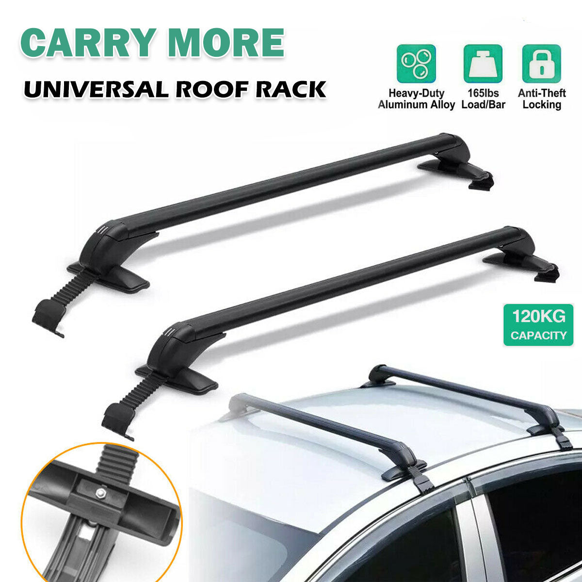 100cm Universal Car Roof Racks Carrier Adjustable Cross Bars Aluminium Alloy Lockable V610-CAR-HGCR-100