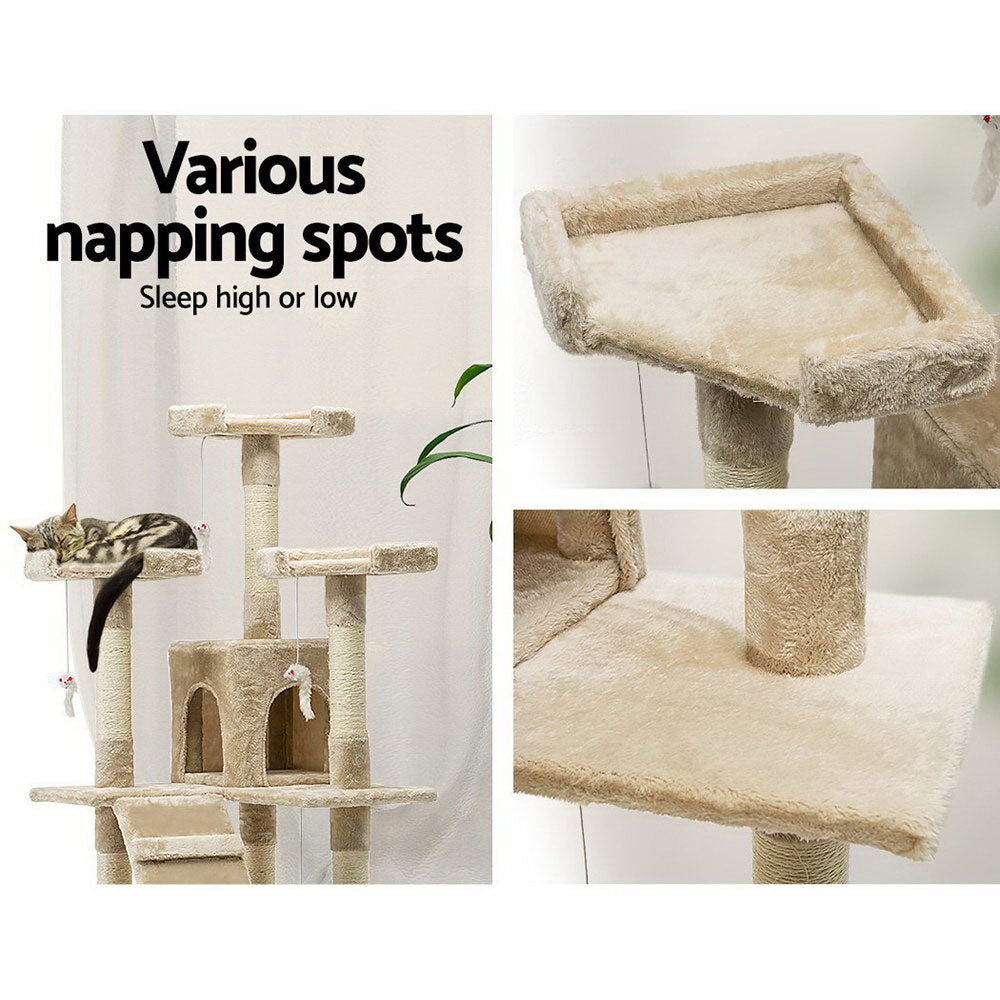 170cm Cat Tree Scratching Post Scratcher Pole Gym Toy House Furniture Multilevel - beige V610-CAT52008-BEI