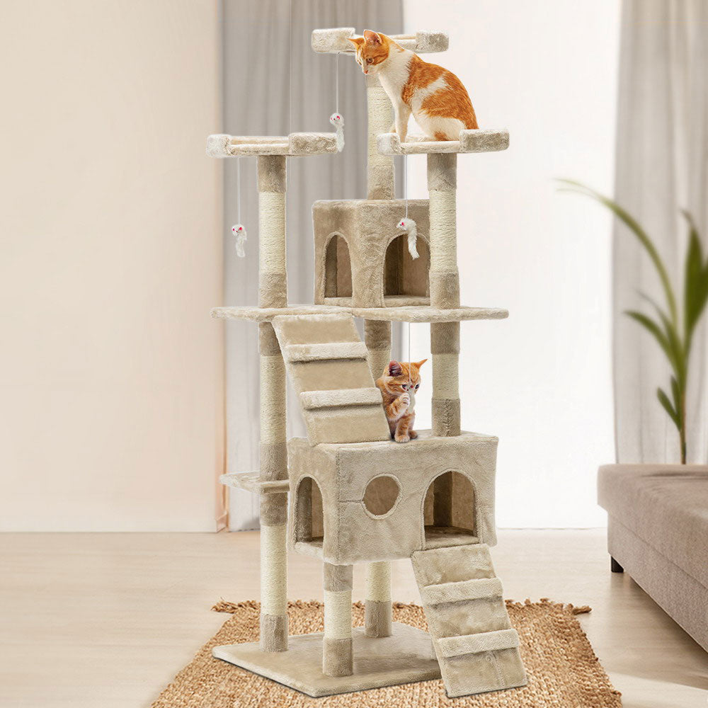 170cm Cat Tree Scratching Post Scratcher Pole Gym Toy House Furniture Multilevel - beige V610-CAT52008-BEI