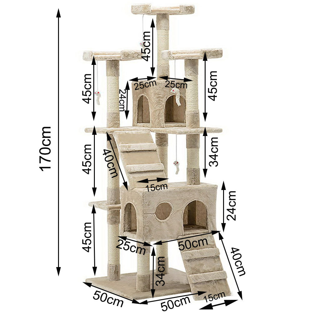 170cm Cat Tree Scratching Post Scratcher Pole Gym Toy House Furniture Multilevel - beige V610-CAT52008-BEI