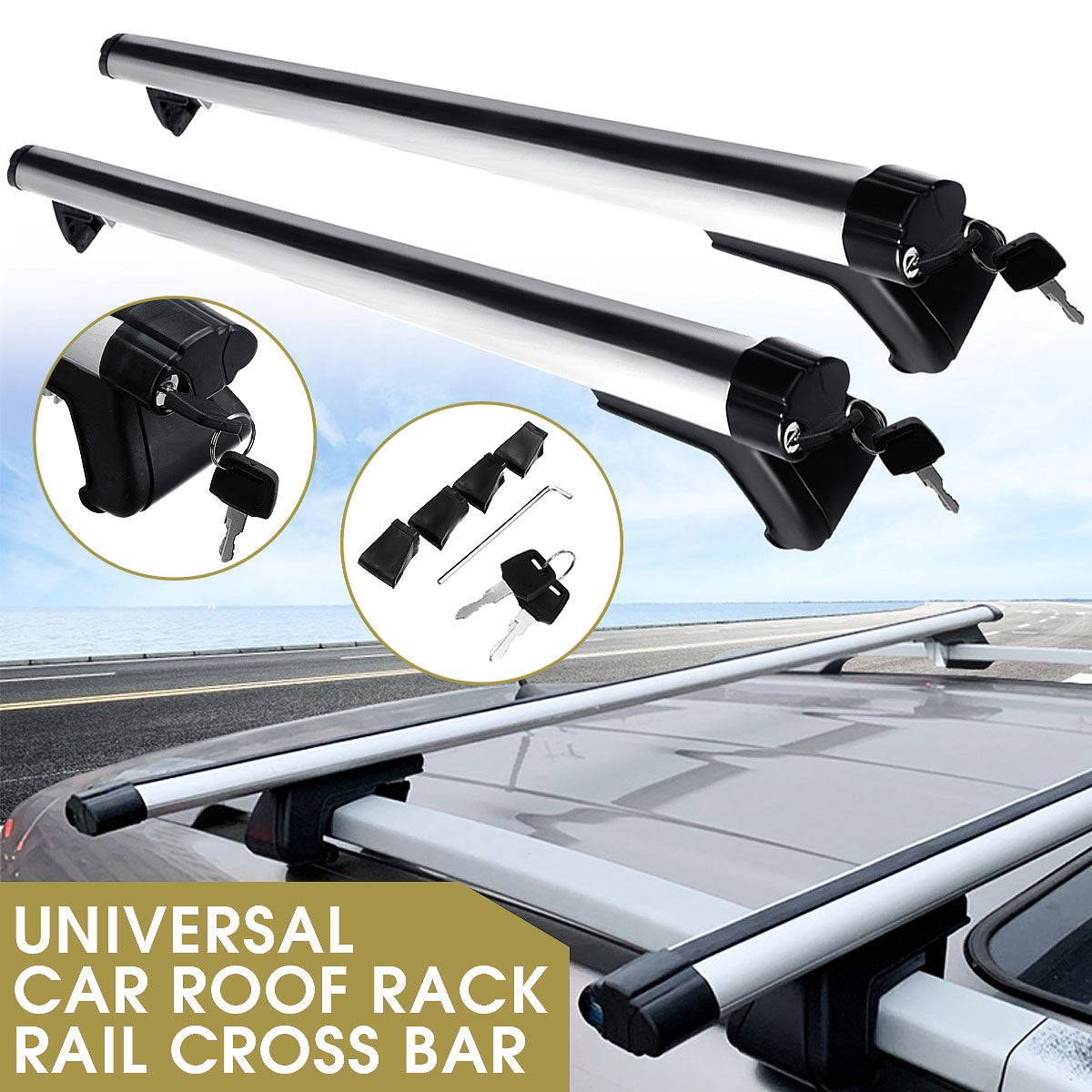 125CM Universal Adjustable Aluminum Alloy Car Roof Rack Cross Bars Carrier Lock V610-CYC-CROBAR-125