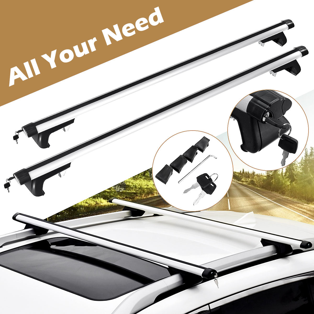 135CM Universal Adjustable Aluminum Alloy Car Roof Rack Cross Bars Carrier Lock V610-CYC-CROBAR-135