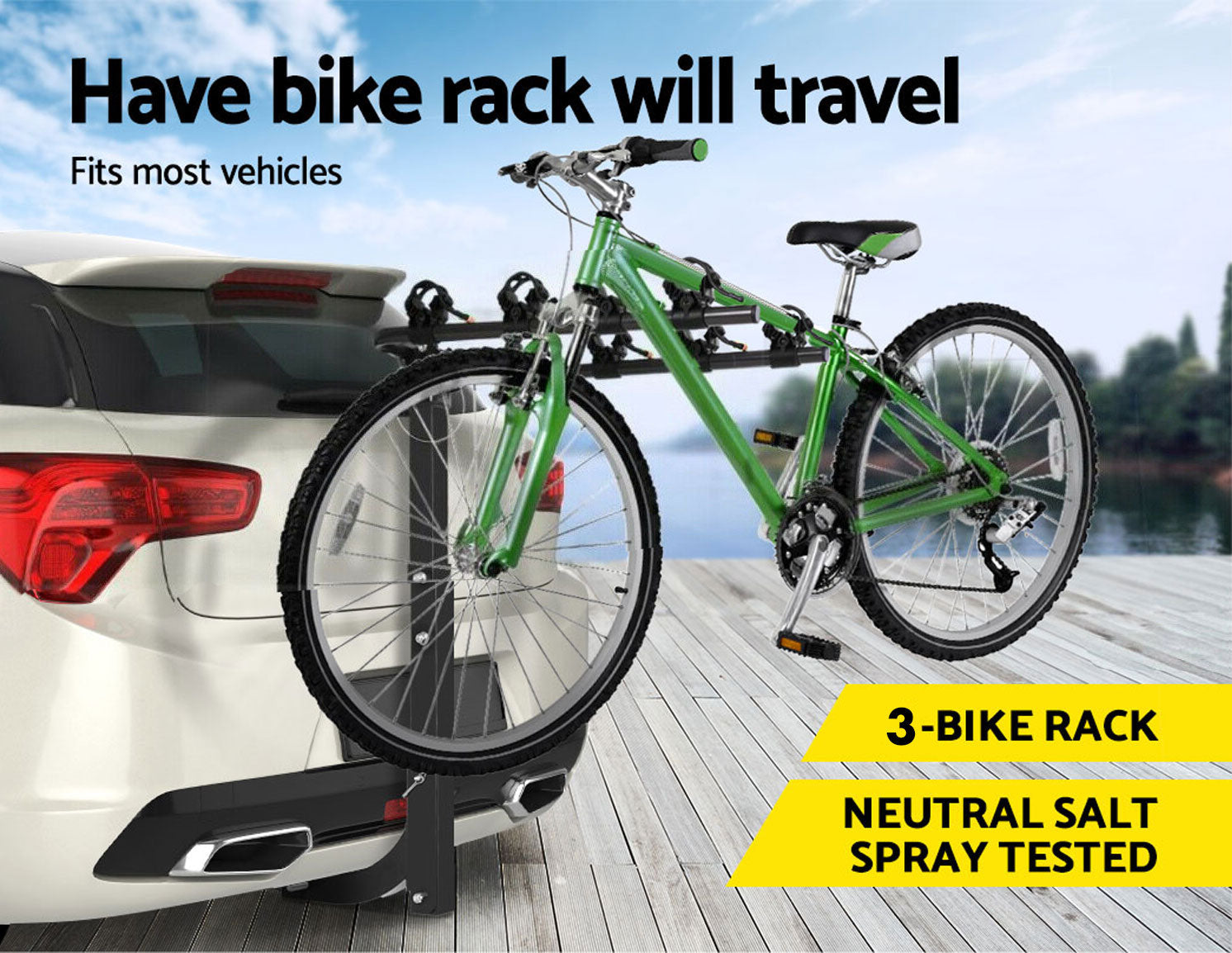 3 Bike Rack Bicycle Car Rear Carrier 2" Steel Foldable Steel Hitch Mount Towbar V610-CYC-TOW-BI3