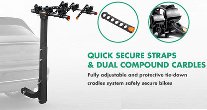 3 Bike Rack Bicycle Car Rear Carrier 2" Steel Foldable Steel Hitch Mount Towbar V610-CYC-TOW-BI3