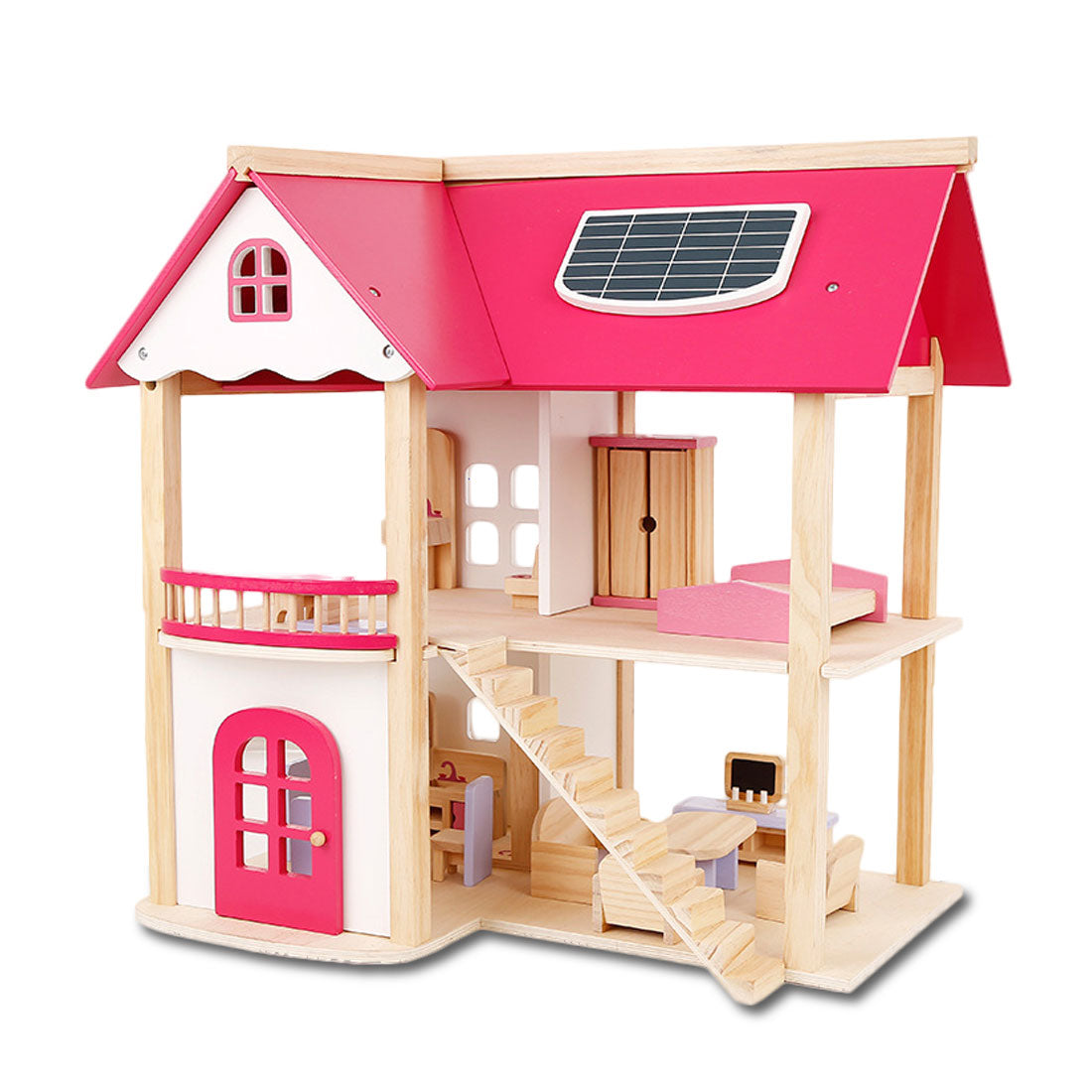 Wooden DIY Dolls Doll House 2 Level Kids Pretend Play Toys Full Furniture Set V610-DOLHO-LQL1280