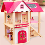 Wooden DIY Dolls Doll House 2 Level Kids Pretend Play Toys Full Furniture Set V610-DOLHO-LQL1280
