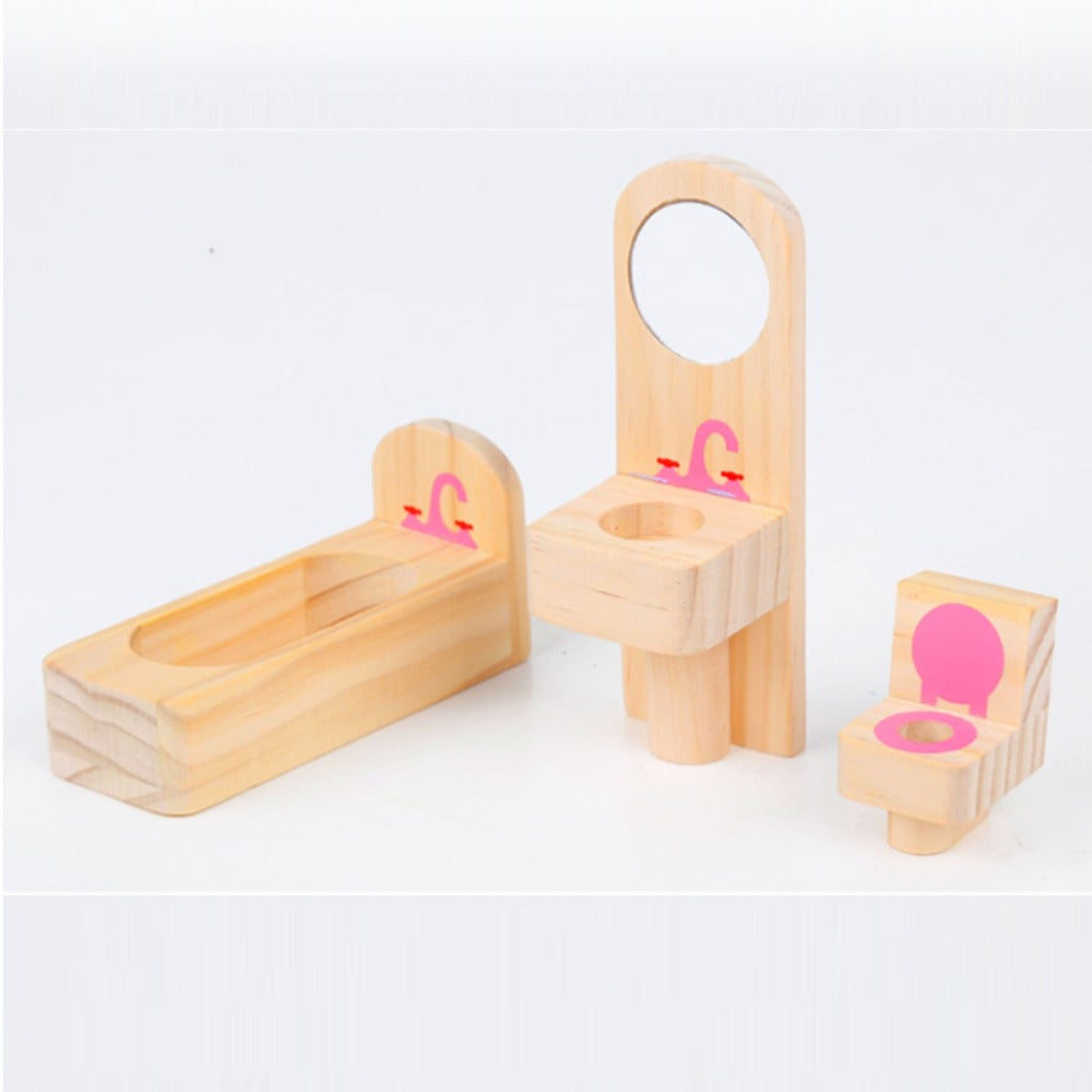 Wooden DIY Dolls Doll House 2 Level Kids Pretend Play Toys Full Furniture Set V610-DOLHO-LQL1280