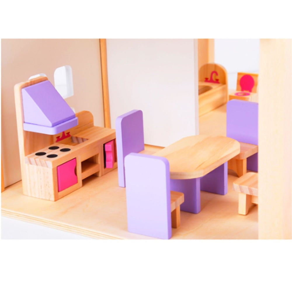 Wooden DIY Dolls Doll House 2 Level Kids Pretend Play Toys Full Furniture Set V610-DOLHO-LQL1280