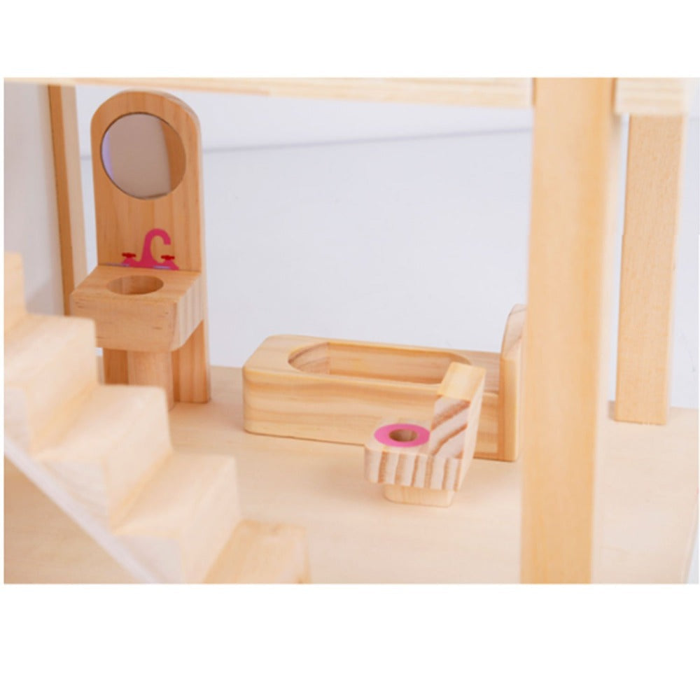 Wooden DIY Dolls Doll House 2 Level Kids Pretend Play Toys Full Furniture Set V610-DOLHO-LQL1280