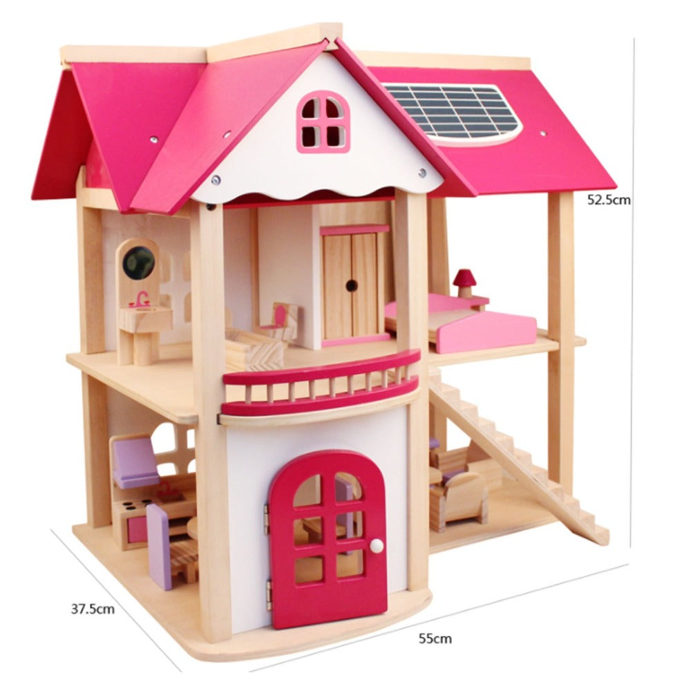Wooden DIY Dolls Doll House 2 Level Kids Pretend Play Toys Full Furniture Set V610-DOLHO-LQL1280