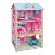 Large Wooden Dolls Doll House 3 Level Kids Pretend Play Toys Full Furniture V610-DOLHOU-TX1061
