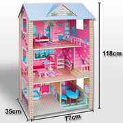 Large Wooden Dolls Doll House 3 Level Kids Pretend Play Toys Full Furniture V610-DOLHOU-TX1061