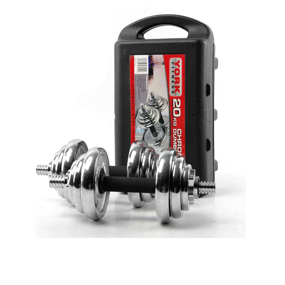 20KG York Dumbbell Set Weight Dumbbells Home Gym Fitness BarBell w/ Case V610-DUMBSE-20K