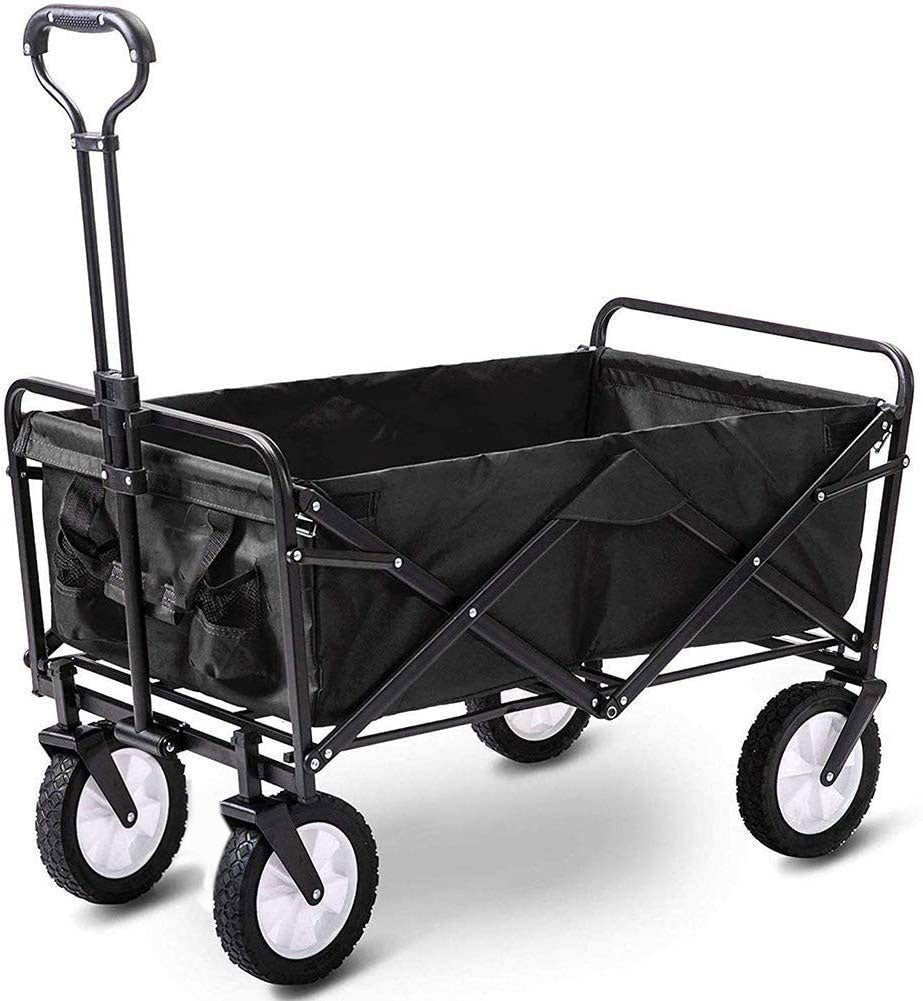 Foldable Collapsible Wagon Cart Garden Beach Outdoor Shopping Trolley Fishing Camping V610-FLDWAG-9150-BLA