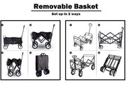 Foldable Collapsible Wagon Cart Garden Beach Outdoor Shopping Trolley Fishing Camping V610-FLDWAG-9150-BLA