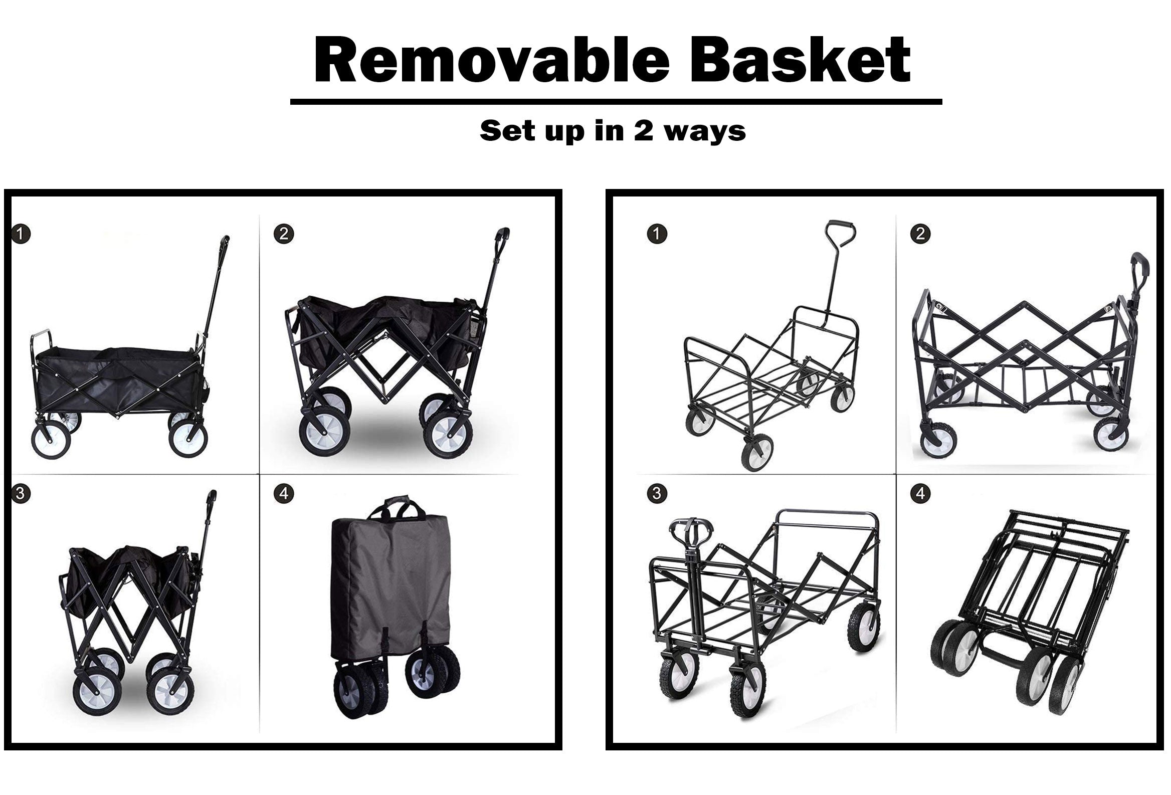 Foldable Collapsible Wagon Cart Garden Beach Outdoor Shopping Trolley Fishing Camping V610-FLDWAG-9150-BLA