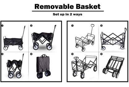 Foldable Collapsible Wagon Cart Garden Beach Outdoor Shopping Trolley Fishing Camping V610-FLDWAG-9150-BLA
